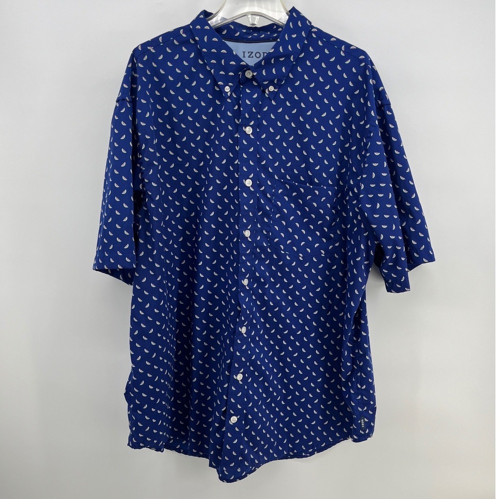 IZOD Mens 2XLT Blue Watermelon Print Short Sleeve Button Up Shirt
